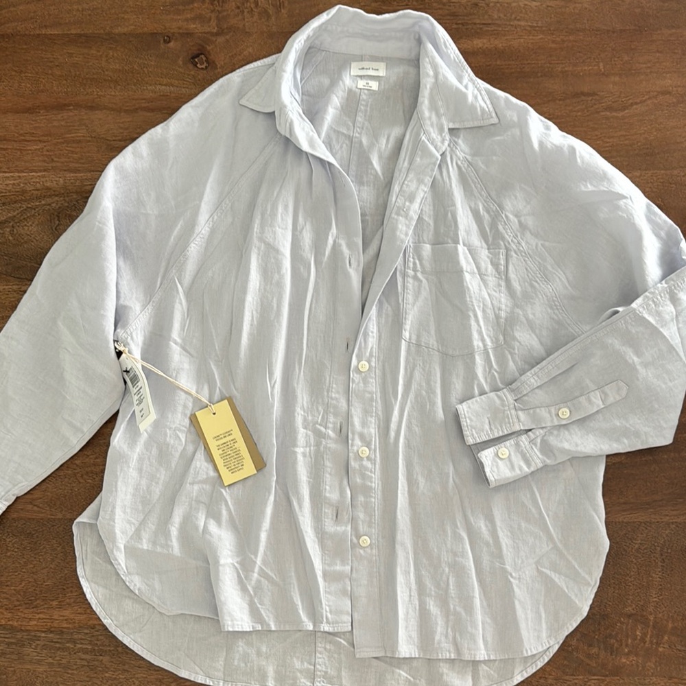 Wilfred Aritzia Cement Blue Boyfriend Linen Shirt